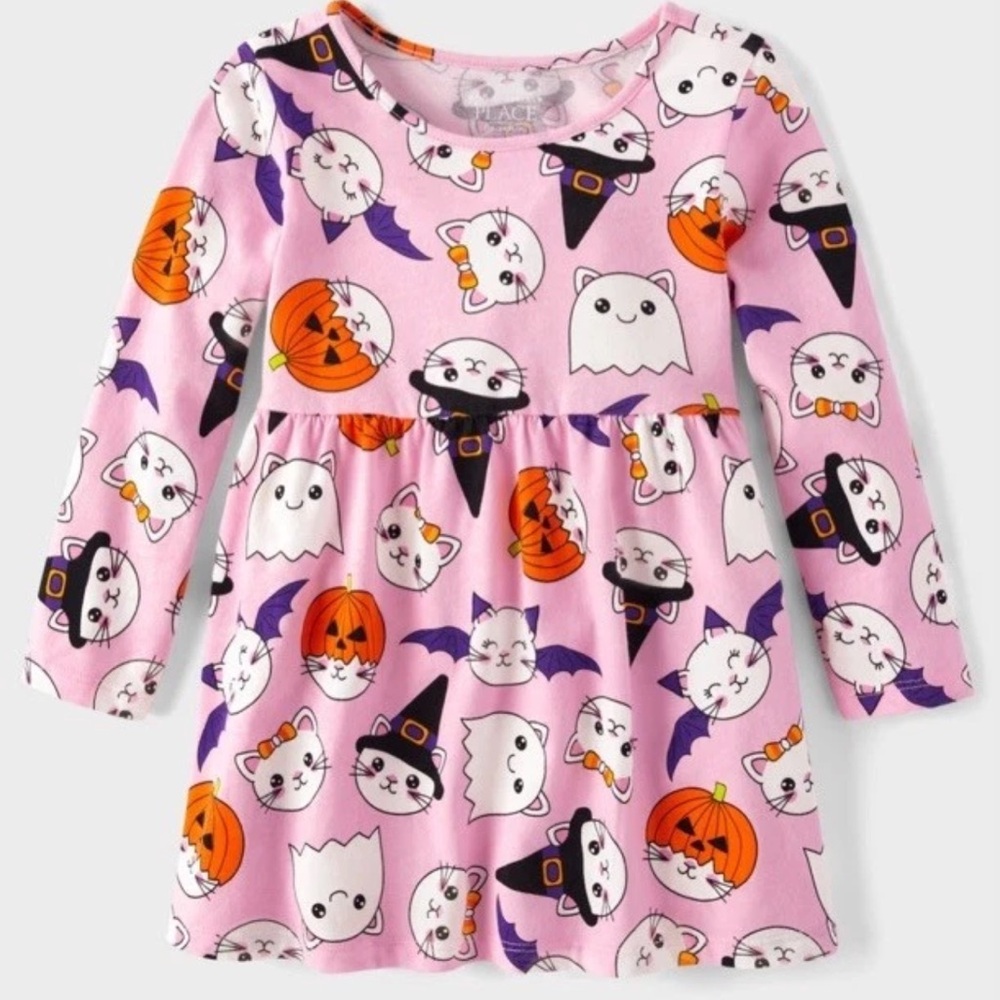 THE CHILDREN’S PLACE GIRLS SIZE 12-18 MONTHS HALLOWEEN PUMPKIN CAT DRESS